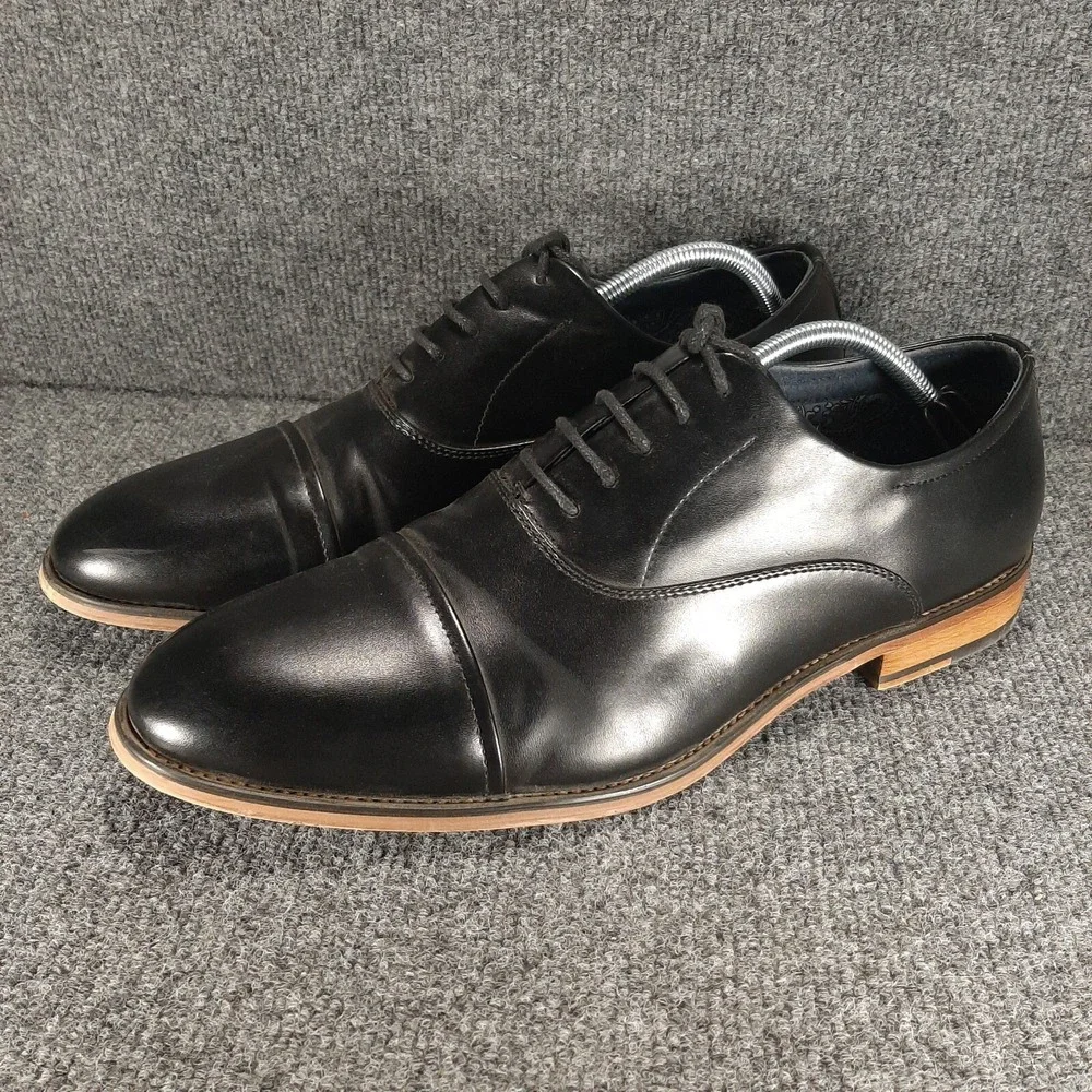 Bruno Marc Louis 2 Mens Black Leather Oxford Cap Toe Dress Shoes Size 12